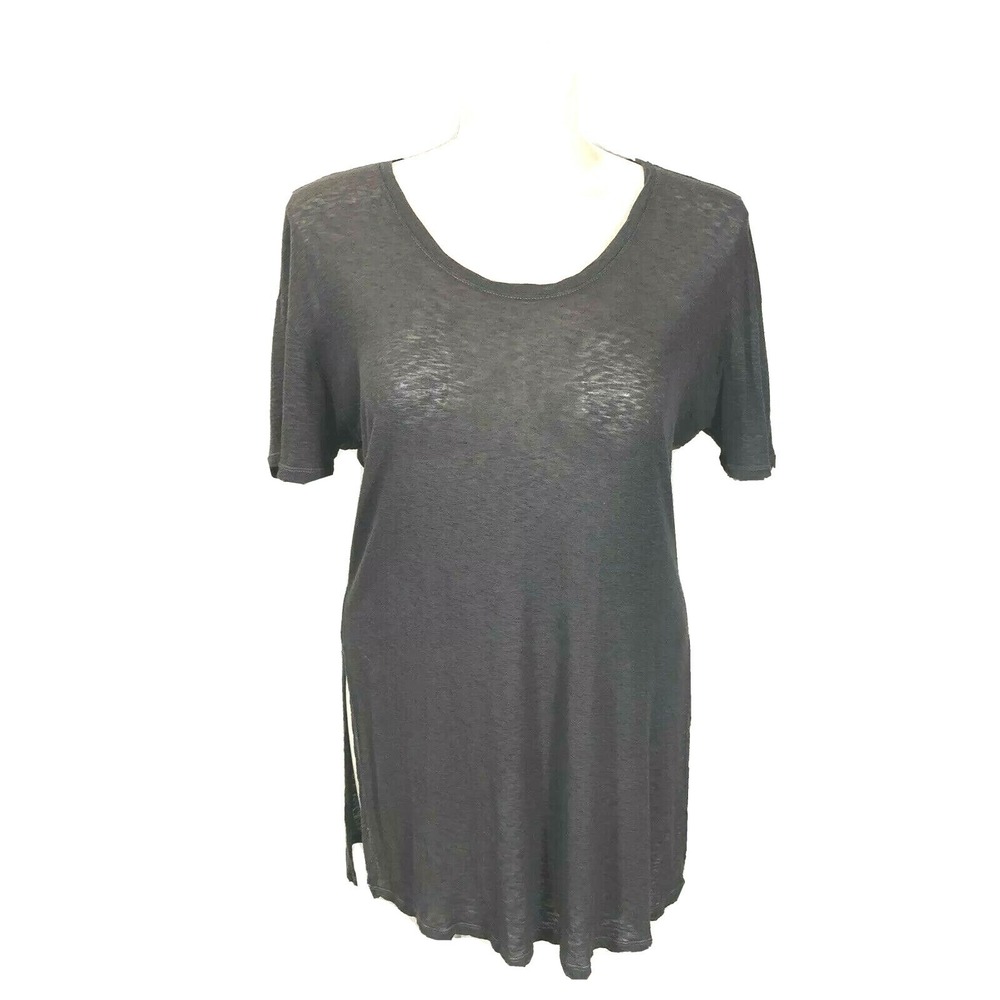 LACAUSA‎ Top LARGE Gray Brown T Shirt Long Side Slit Wool Bl Lightweight Cozy